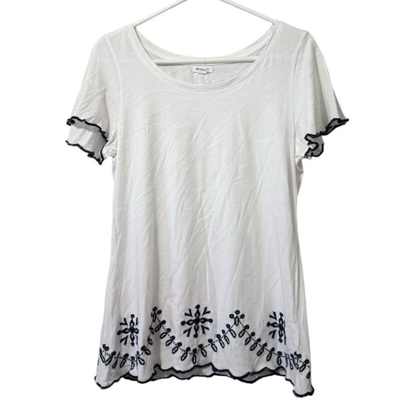 Wesport Women Size Small Short Sleeve Embroidered Blouse Cotton Blend Office - Picture 1 of 8